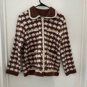 Brown and White Houndstooth Cardigan